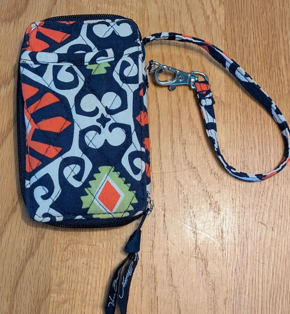 Retired Vera Bradley Sun Valley Wallet ID Case Wristlet Navy & Orange Print
